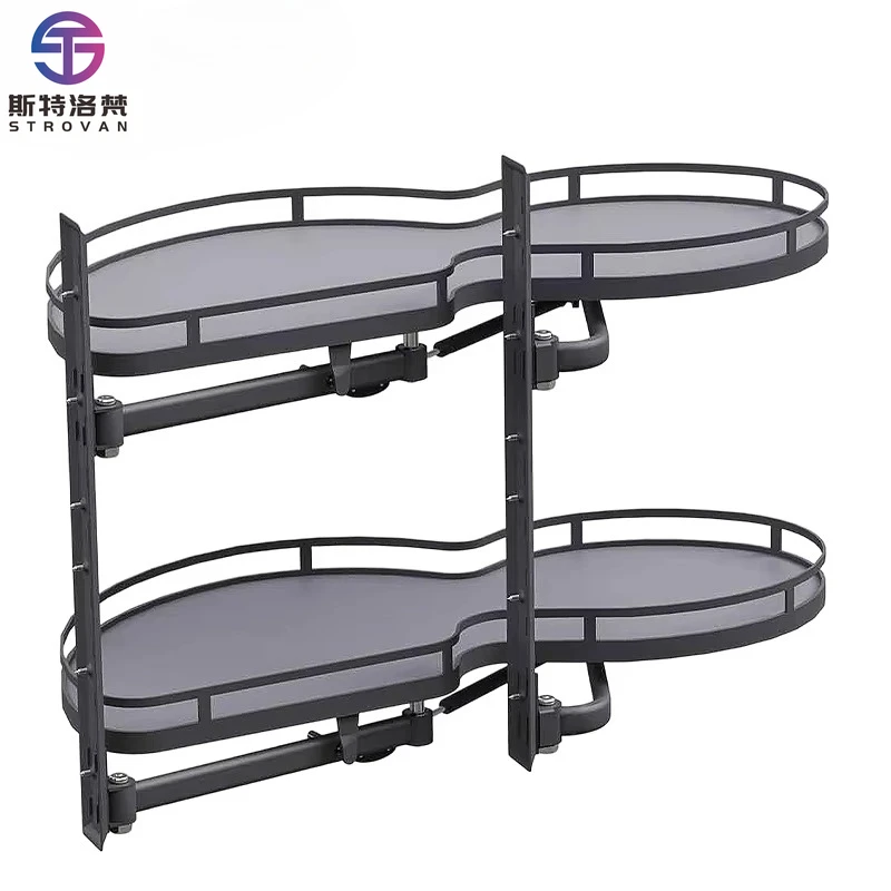 

Space Saving Kitchen Cabinet Blind Corner Solution with Pull Out Swing Tray and Modern Magic Corner Organizer Drawer Basket