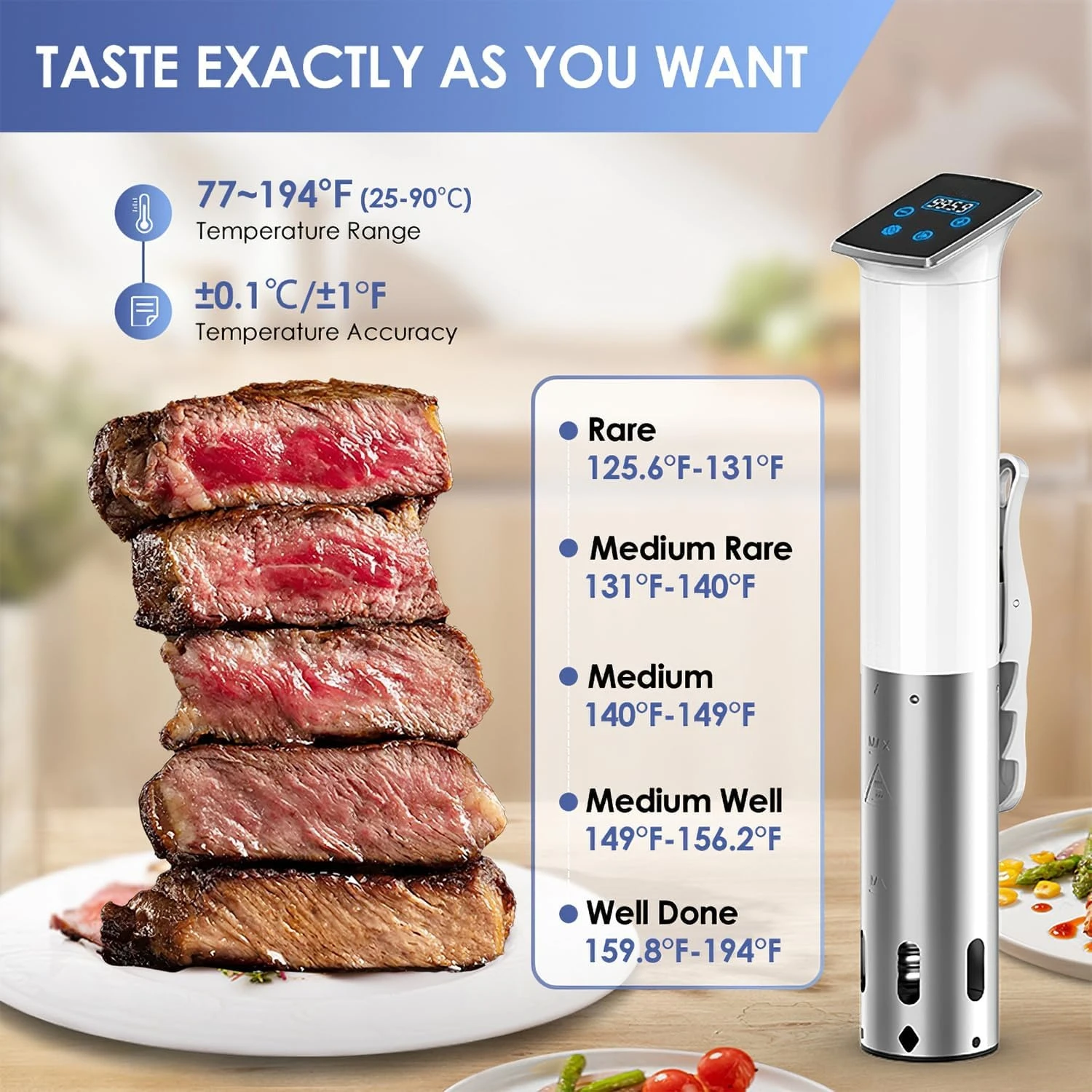 1100W Immersion Sous Vide Precision Cooker, IPX7 Waterproof, Ultra Quiet, Easy to Operate for Home Kitchen Cooks