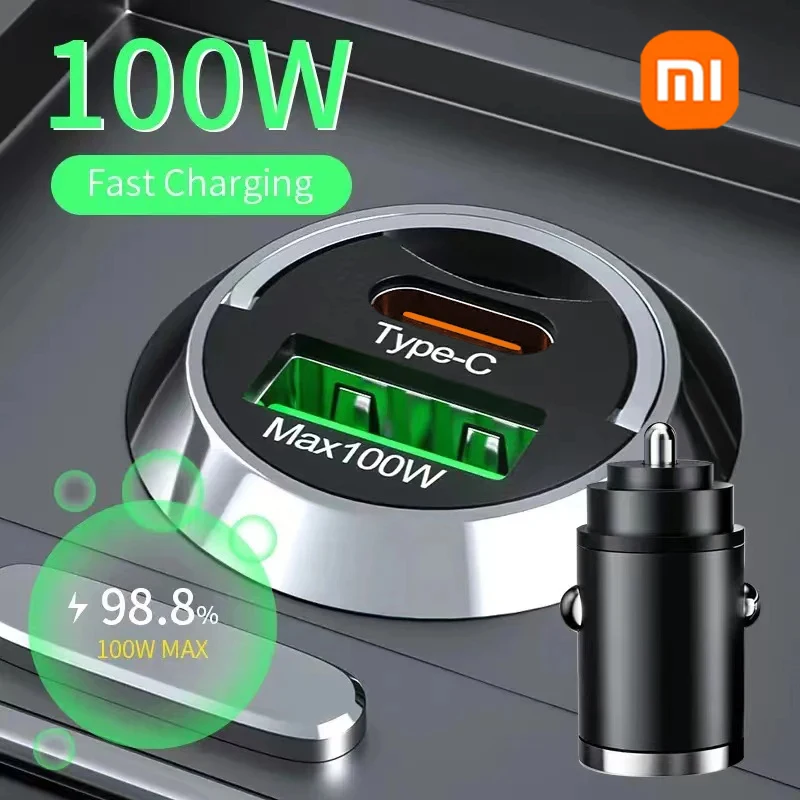 Xiaomi 100W USB-Autoladegerät Dual Ports Schnelllade-Autotelefon-Ladegerät QC 3.0 Typ-C-Ladegerät im Auto für iPhone Samsung Huawei