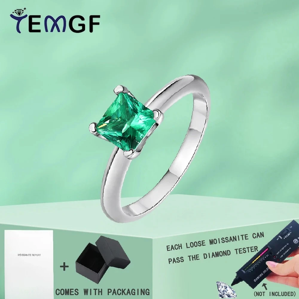 

TEMGF Lab Grown Colombian Emerald/Ruby Ring 1CT Princess Square Cut for Women S925 Sterling Silver Fine Jewelry Fashion Item