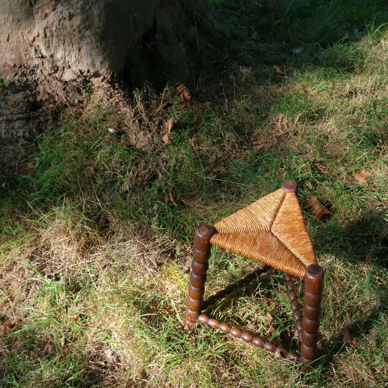 Small stool edge few charles dudouyt style straw weaving