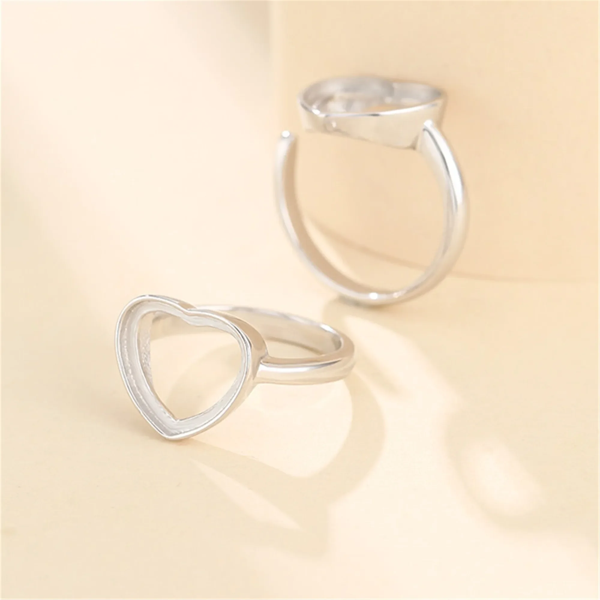 White Gold Plated 925 Silver Adjustable Ring Component for 11x12mm Heart Cabochons
