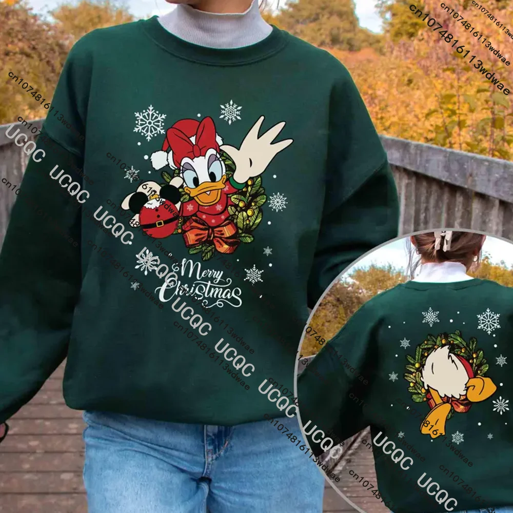 Mickey & Friends Women Christmas Round-Neck Pullover Sweatshirt Disney Christmas Pullover Family Christmas Tops Christmas Gift