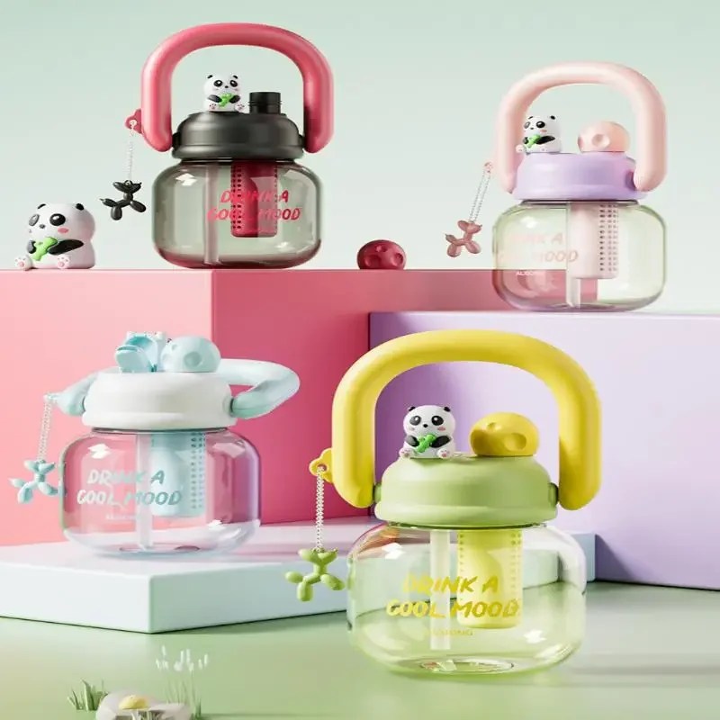 1Pcs 800ml Carrying Kettle Large Capacity  High Aesthetic Value Straw Water Cup Tea And Water Separation Large Belly Cup