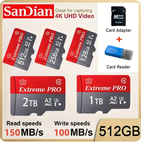 High speed memory cards 128GB 64GB cartao de memoria 1TB 2TB flash card class 10 A2 mini sd card TF/SD for Mobile Phone Camera
