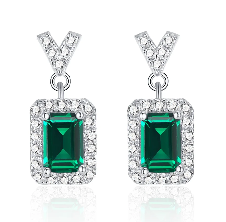 Brincos em Forma de V com Esmeralda Criada em Laboratório 6*4mm, Joias de Pedra Verde em Prata Esterlina 925 para Mulheres, Presente para Casamento e Uso Diário