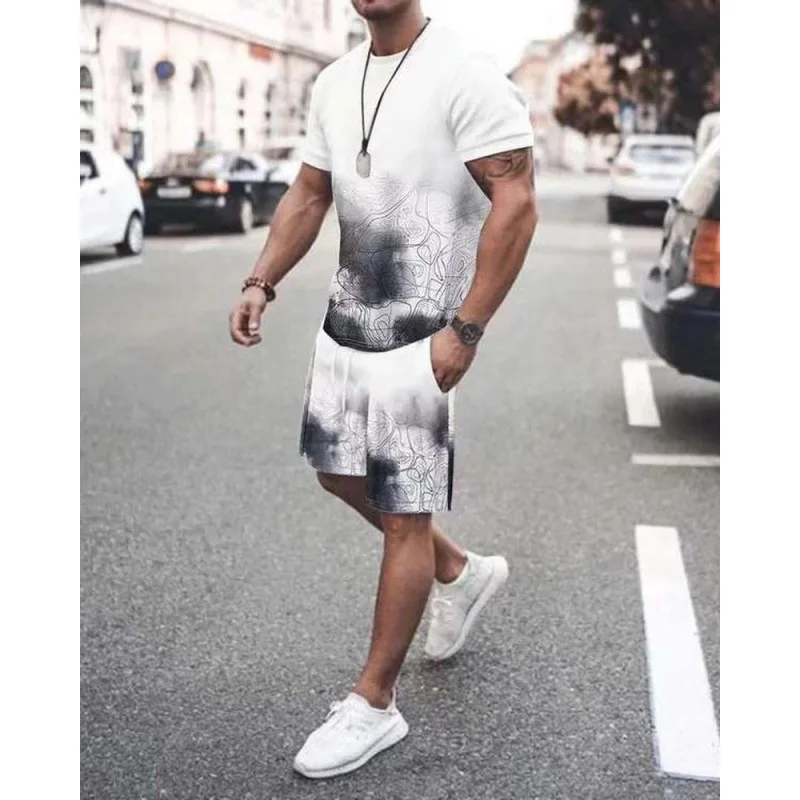 Men\'s T-shirt + Shorts 2-piece Set Sportswear Suit Casual Streetwear High Street Beach Male Clothes Outfit Fashion Summer 2023