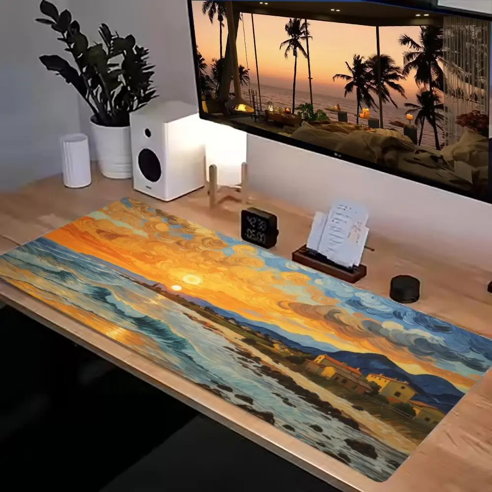 Mouse Pads Golden Sunset Ocean Coast Scenery Playmat Large Size For Laptop Office Desktop Table Mat