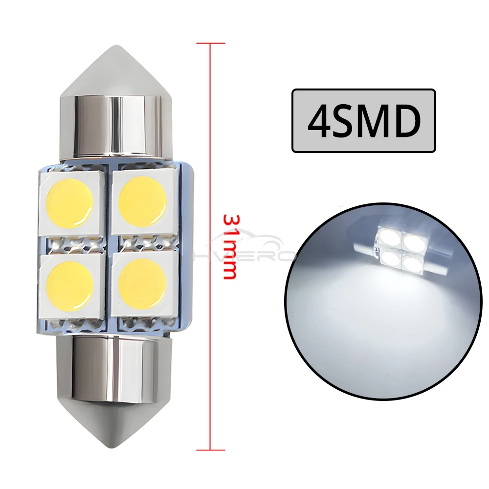 2X White 5050 4smd 31mm C5W Car Led Parking Roof Festoon Brake Reverse Light Reading Trunk Door Dome Turn Signal Lamp Waterproof