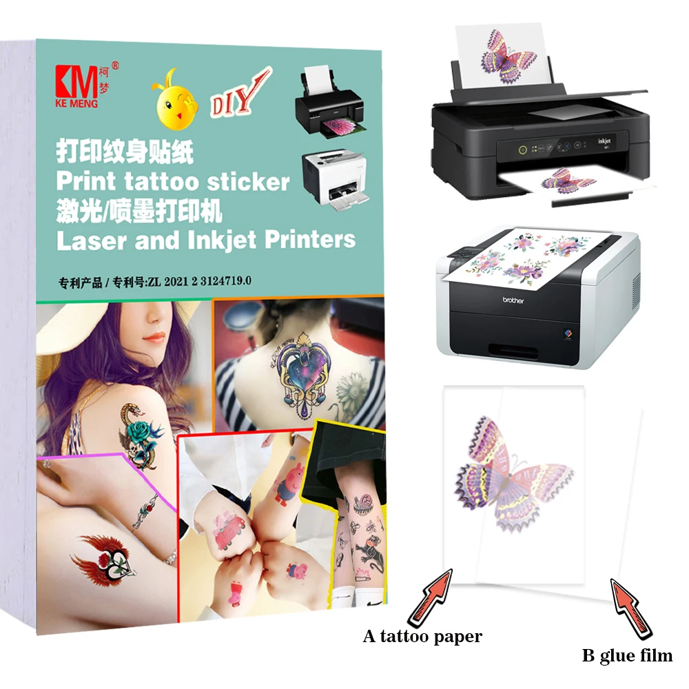 A4 Size For Laser&Inkjet Printer Printable Transparent Tattoos Printing Paper Transfer Paper Temporary Tattoo Sticker