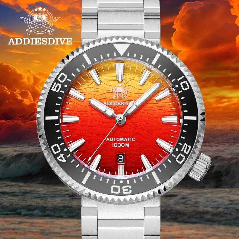 ADDIESDIVE New Watch For Men “Afterglow” 1000 Waterproof 8215 BGW9 Luminous Sapphire Crystal AD2526 Automatic Mechanical Watch