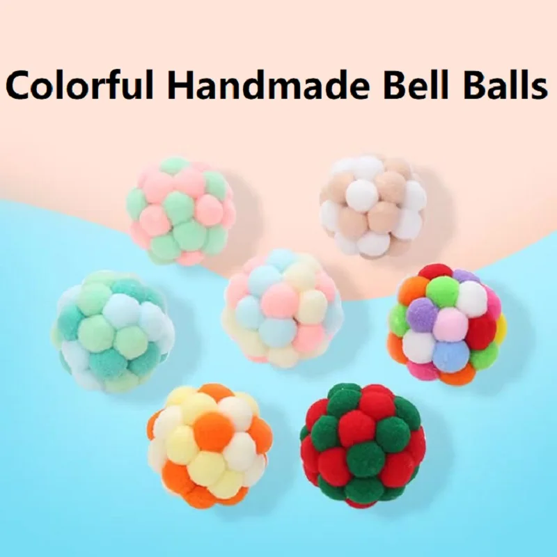 Cat toys Colorful handmade bell ball Elastic ball interactive chase pet supplies