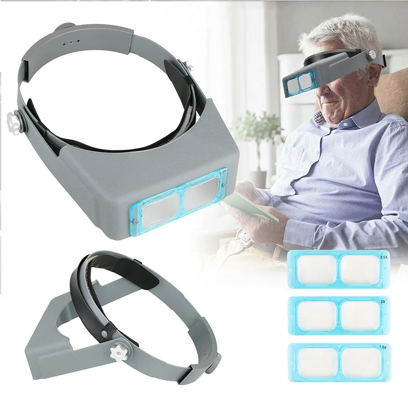 

Universal Head Wearing Magnifying Glass Loupe 4 Magnifications Glasses Double Lens Head-mounted Headband Reading Magnifier