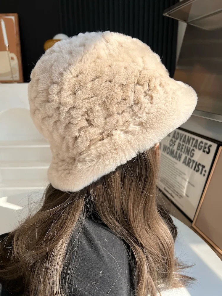 Frauen Winter Warme Mütze 100% Echt Rex Kaninchen Fell Bomber Hüte Dame Echte Pelz Kappe Mützen Weichen, Flauschigen Natürliche Pelz Buckrt hut – Detail 9