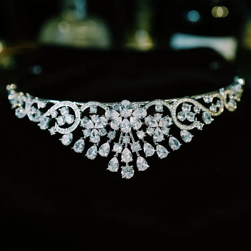 Korean-style Sweet Princess Crown Bride Wedding Zircon Tiara Wedding Headwear Wedding Dress Accessories Celebration Decoration