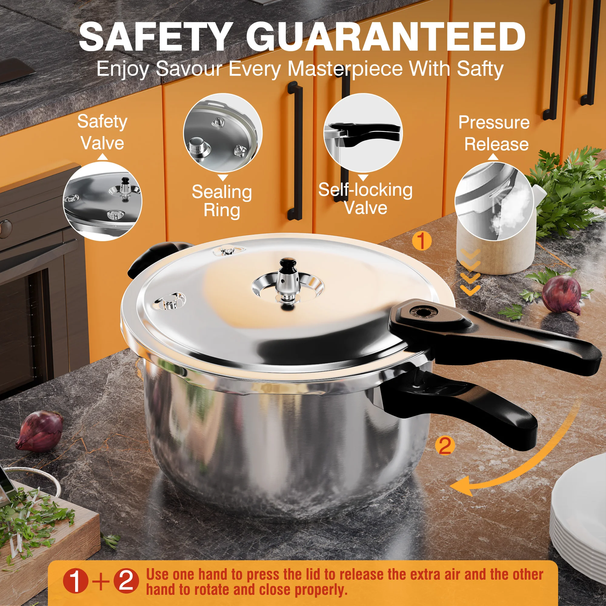 WantJoin 6-14L Stainless Steel Pressure Cooker,Equipped With Spring Valve Safeguard Devices,Compatible with Gas&Induction