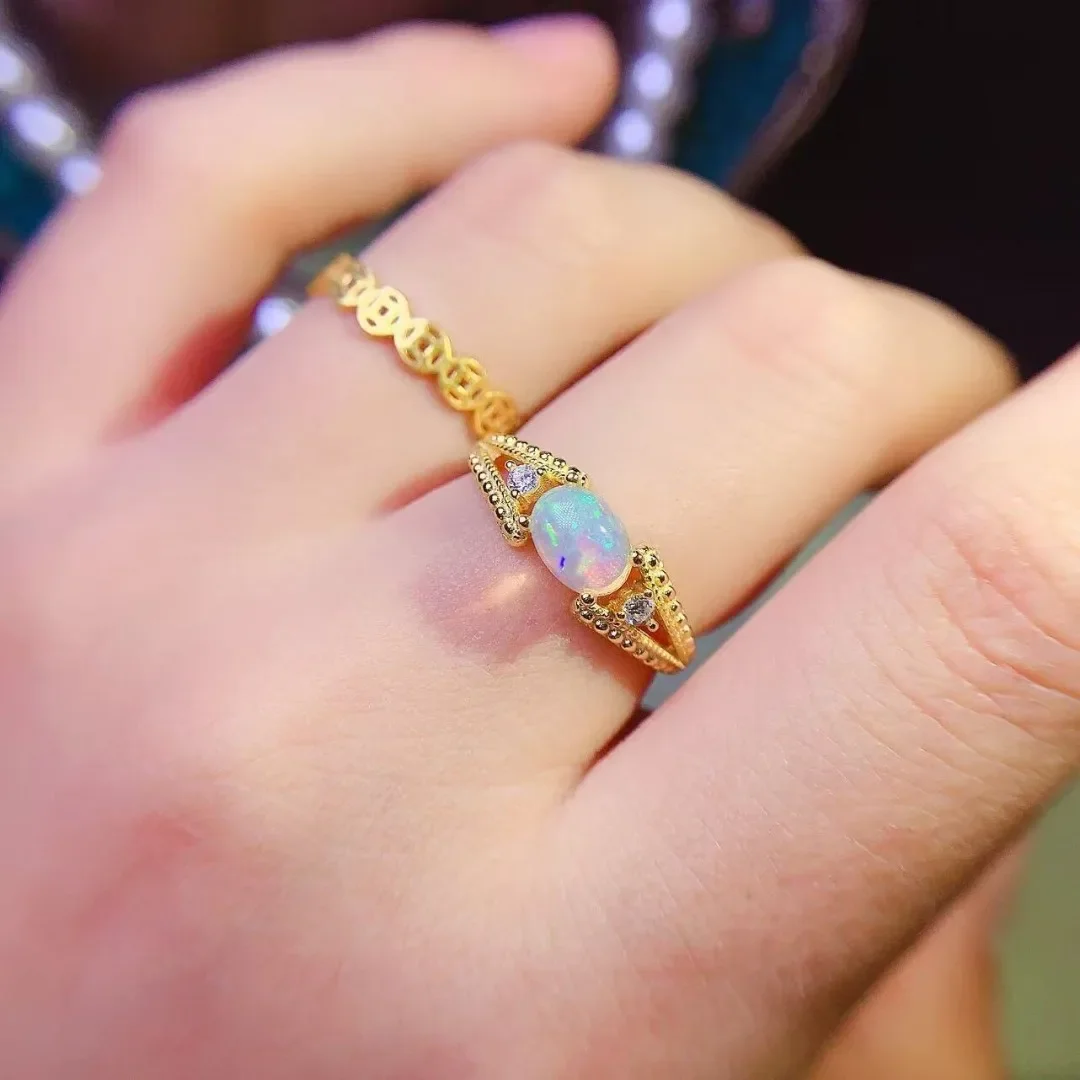 New Sharp and Dazzling Natural Opal Ring in 5*7mm 925 Silver with Shining Gemstones Suitable for Daily Wear