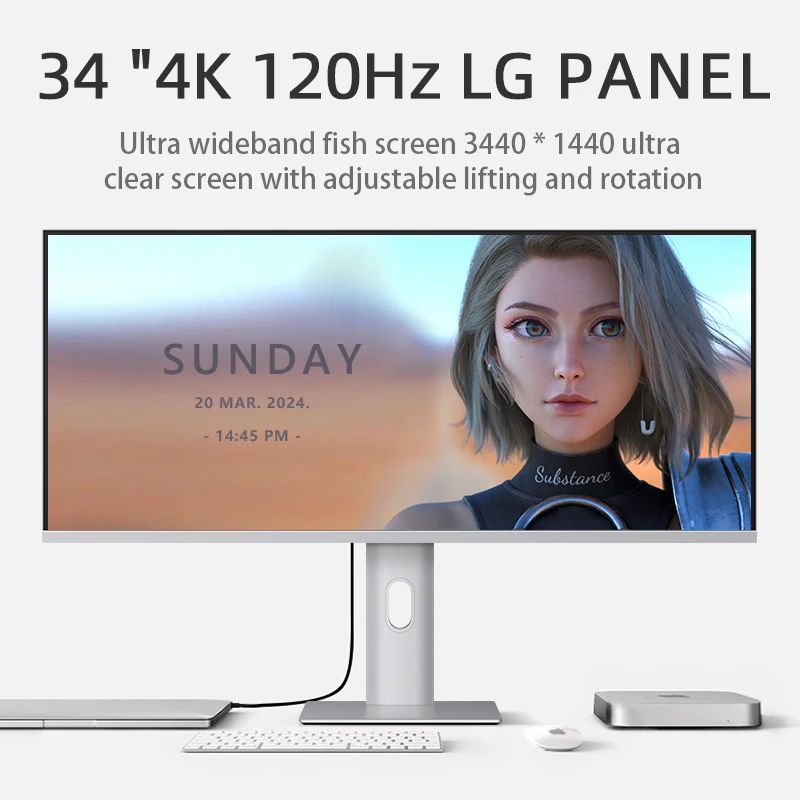 iplaoe 34 inch 4k120hz curved display with fish screen 21:9 e-sports game desktop computer screen typec lcd