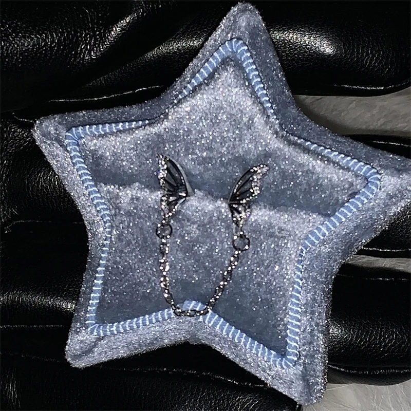 1PCS Sliver Color Butterfly Wing Chain Medical Titanium Steel Ear Bone Nail New Fashion Earrings for Women Cochlea Accessories