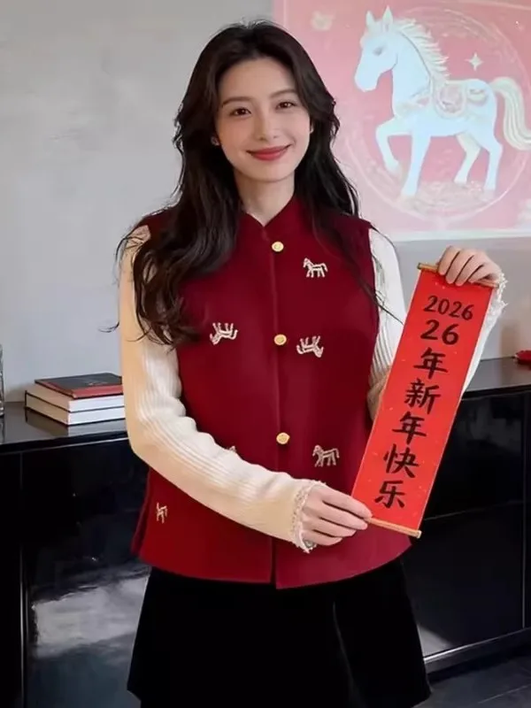 

Новая китайская вышитая жилетка для женщин больших размеров, свободного кроя, для многослойных образов, весна 2026, модный тренд, эффект похудения