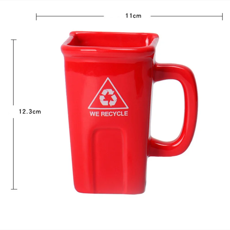 New Funny Style Ceramic Mug Trash Can Shape Cup Creative Funny Coffee Cup Milk Mug Large Capacity Ceramic Mug with Shove Gift image 6