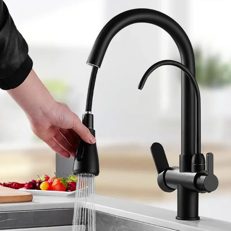 Pull-out Kitchen Faucet Water Filter Tap Three Ways Sink Mixer Kitchen Faucet Cold And Hot Domestic Purified Water Faucet