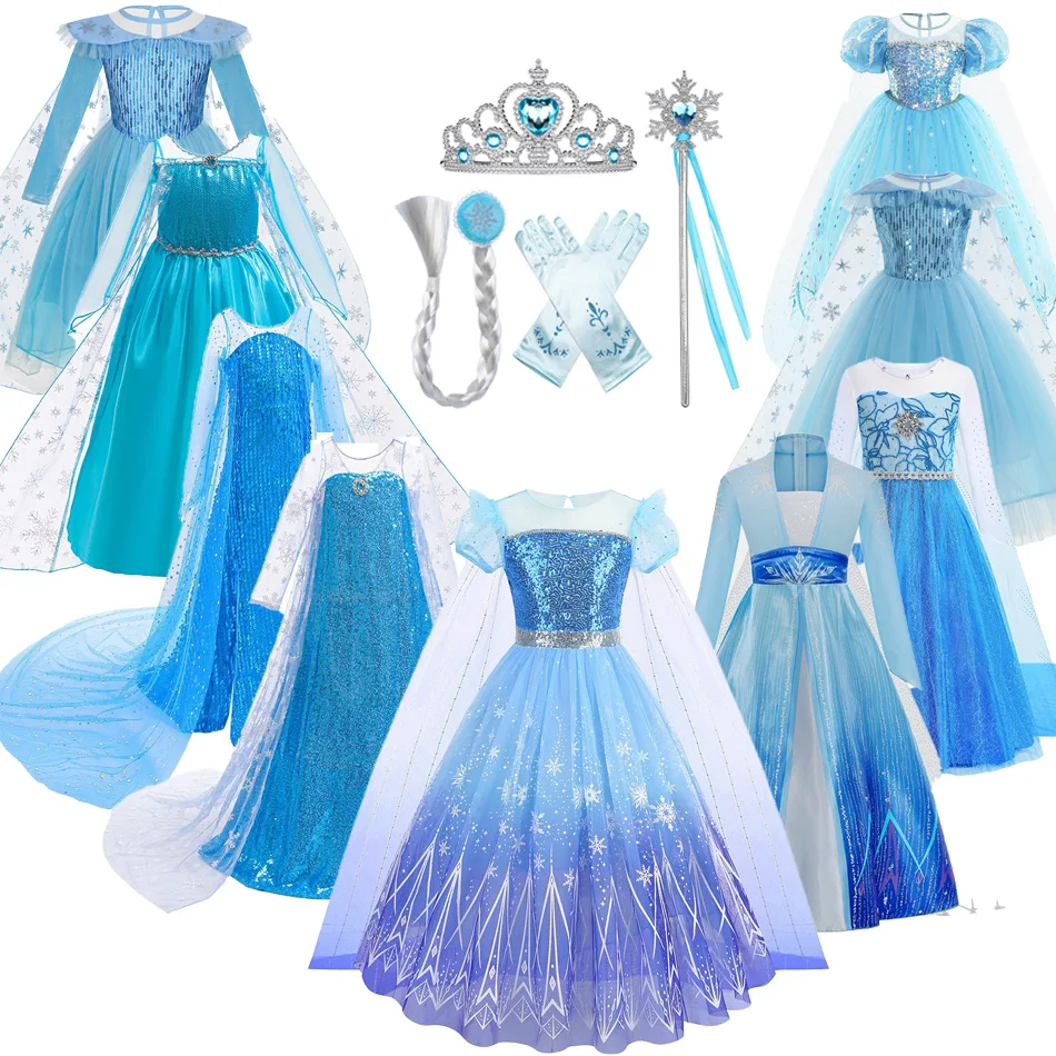 

Cosplay Ice Queen Elsa Princess Dress For 3-9T Girls Halloween Costume Birthday Party Halloween Kids Skirt Holiday Party 3-9T