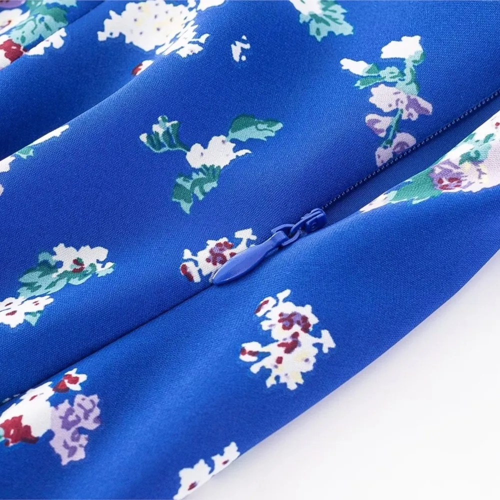 เซ็กซี่สีฟ้าพิมพ์ลายดอกไม้สีขาว Tie Bow Halter ชุดสลิงฤดูร้อนผู้หญิง Backless Slim เอว Midi ชุดยาว Robe Holiday