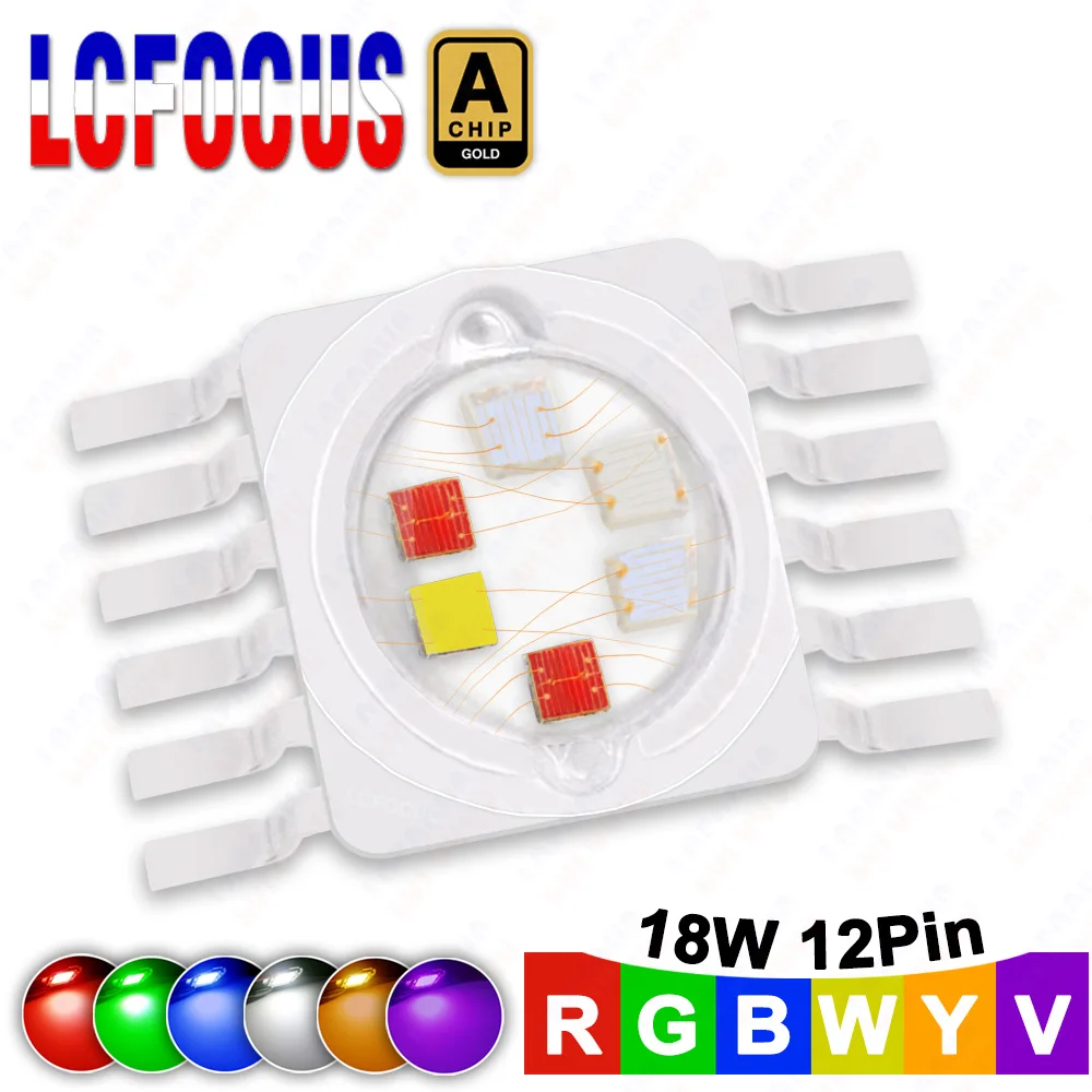 6W 12W 18W RGBWYV YVWRGB LED Stage Light 1W 3W Red Green Blue White Yellow Purple Chip COB 45mil All Color 12 Pin Lamp Beads