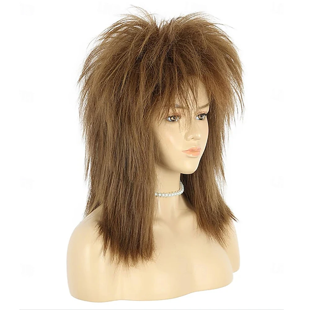HAIRJOY Synthetic Hair 70s 80s Mullet Wig Women Shoulder Length Straight Brown  Rock Disco Cosplay Party Halloween Costume Wig