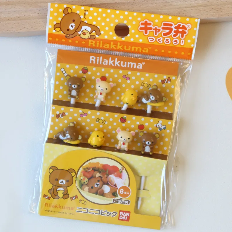 8/10Pcs Sanrios Anime Rilakkuma Plastic Sandwich Sign Kids Cute Fruit Fork Set Party Snack Forks Hello Kittys Festival Supplies