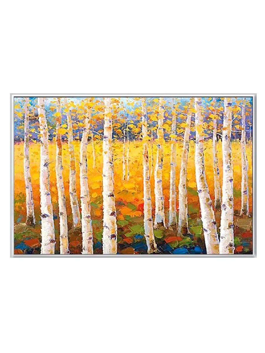 HandPainted Birch Forest Oil Painting  Abstract Textured Knife Art Landscape for Wall Decor