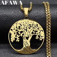 Aesthetic Tree of Life Love Heart Necklace for Women Men Stainless Steel Gold Color Lucky Amulet Chain Jewelry collar NZZZ529S02