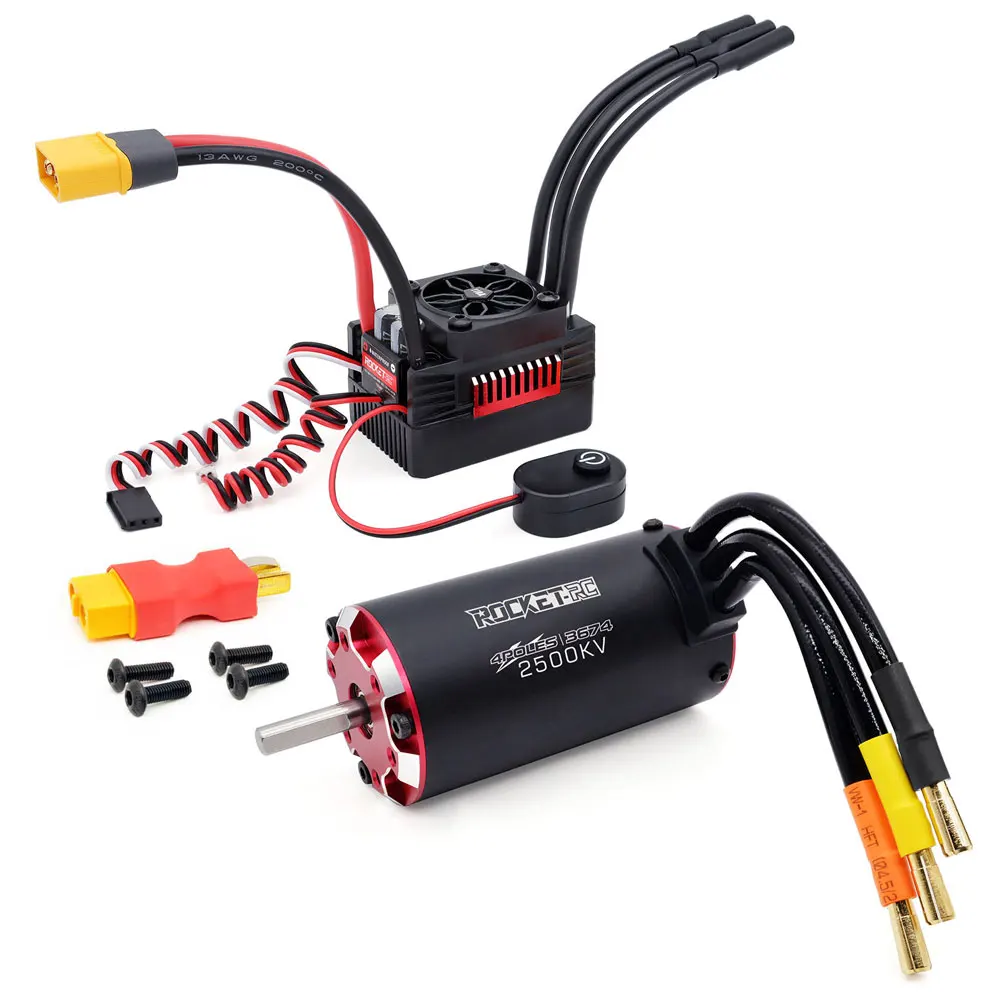 ROCKET RC Supersonic V2 3650 3660 3665 3670 3674 Brushless Motor W/Temp Sensor with 60A/90A/110A ESC Combo for 1/8 1/10 RC Car