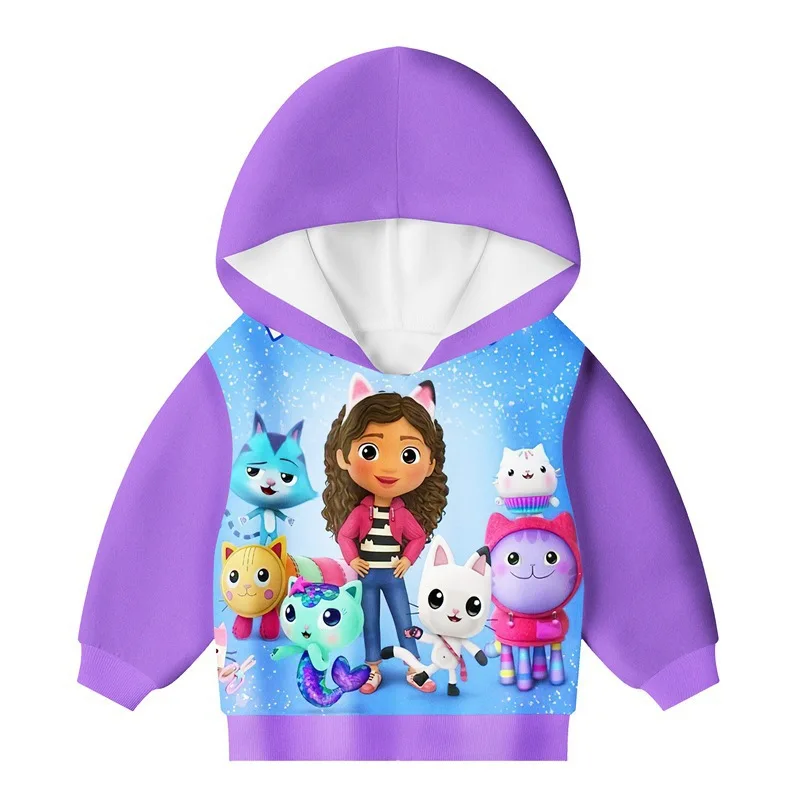 Gabby's Dollhouse Kids Hoodie Autumn and Winter Fleece Lined Sweatshirt with Cute Cat Ears.