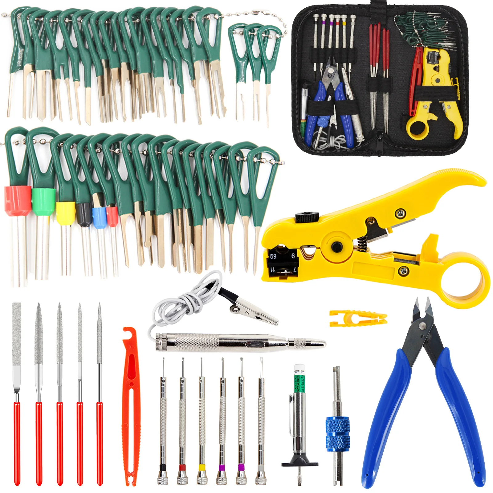 Car Terminal Removal Tool Kit Pin Extractor Tool Set Cable Stripper Cutter Needle File Set Blade Glass Fuse Puller with Bag