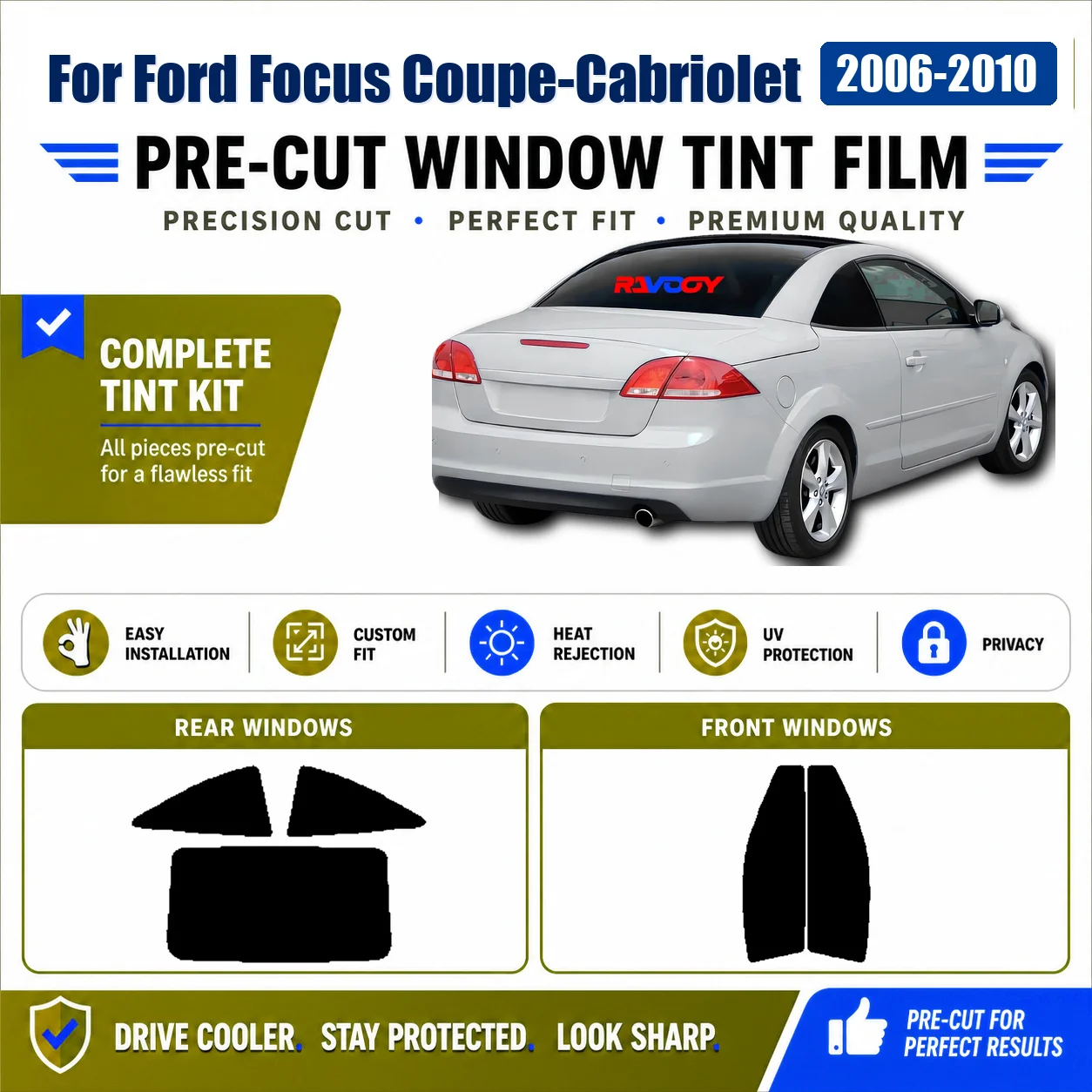 For Ford Focus Coupe-Cabriolet 2006-2010 Premium Front Rear Side Window Precut Tint Film Vehicle Sun Shade