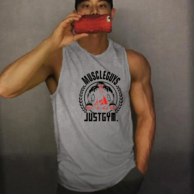 

Gym Fitness Sport Stringer Tank Tops Mens Bodybuilding Sleeveless T-Shirt Mesh Breathable Quick Dry Workout Muscle Cool Singlets