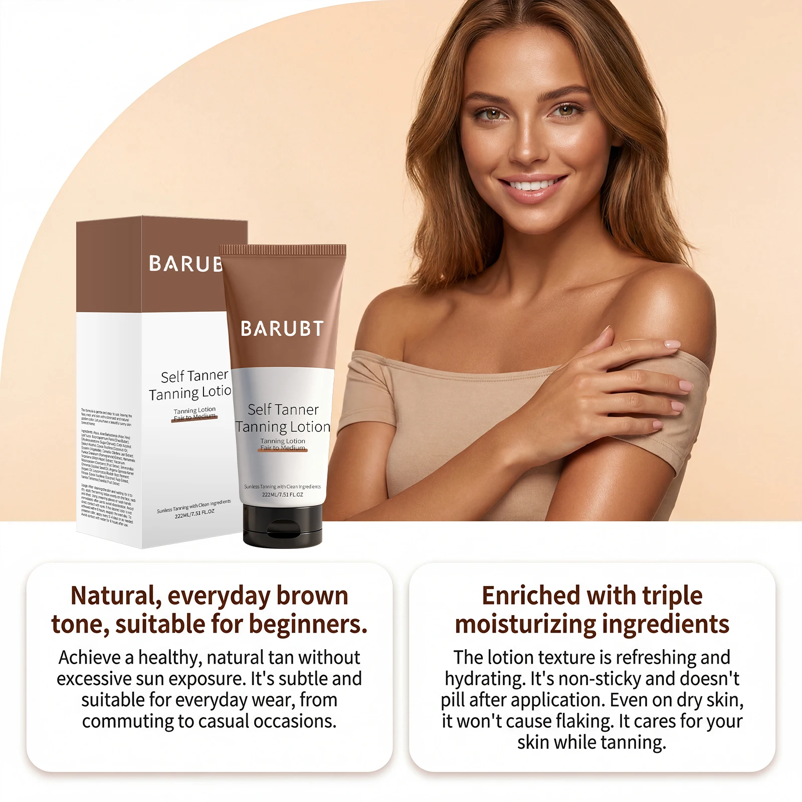 Sun-aiding tanning lotion for Deep Bronze Glow with Deep Hydration Lock and Long Lasting Moisturization 2 colors 222ml Skincare