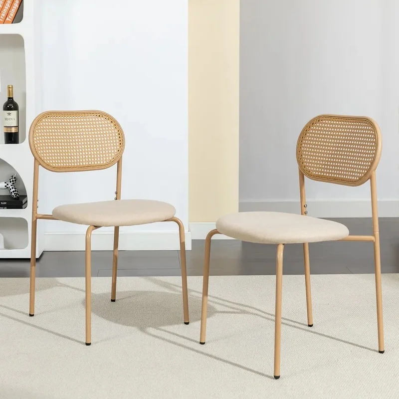 

Upholstered Rattan Back Metal Leg Dining Chair Set for Kitchen Furniture