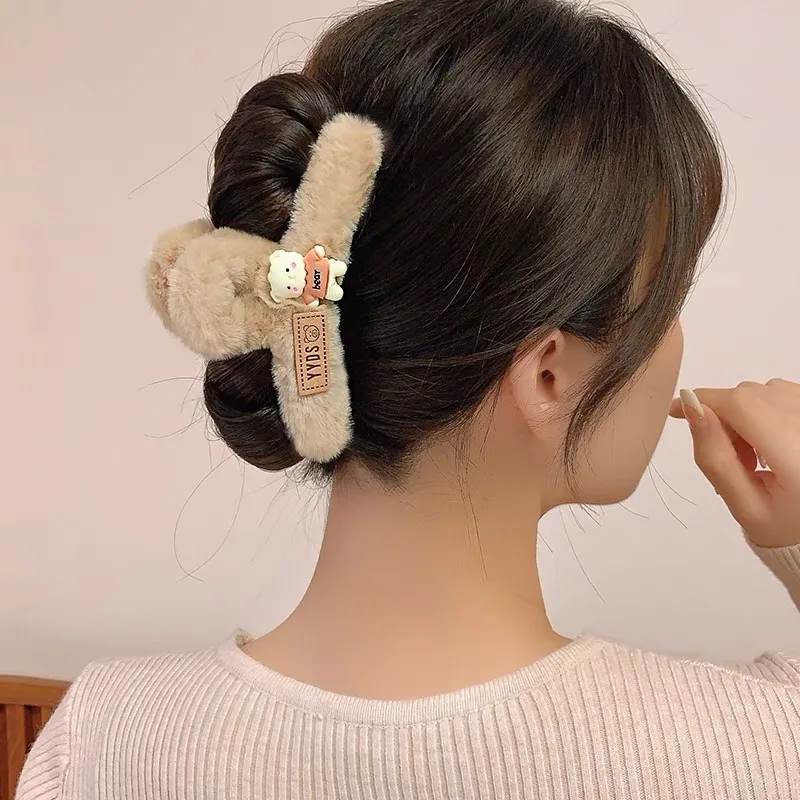 Autumn Winter Plush Grab Clip Large ins Style Shark Back Head Hair Female Headdress