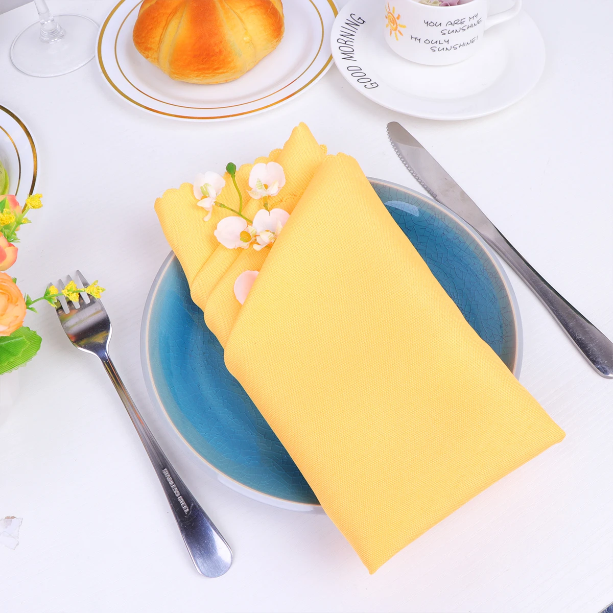 Solid Color Napkin Cloth Washable Linen Placemat Banquet Red Simple Style Tableware Pad Elegant Dinner Useful