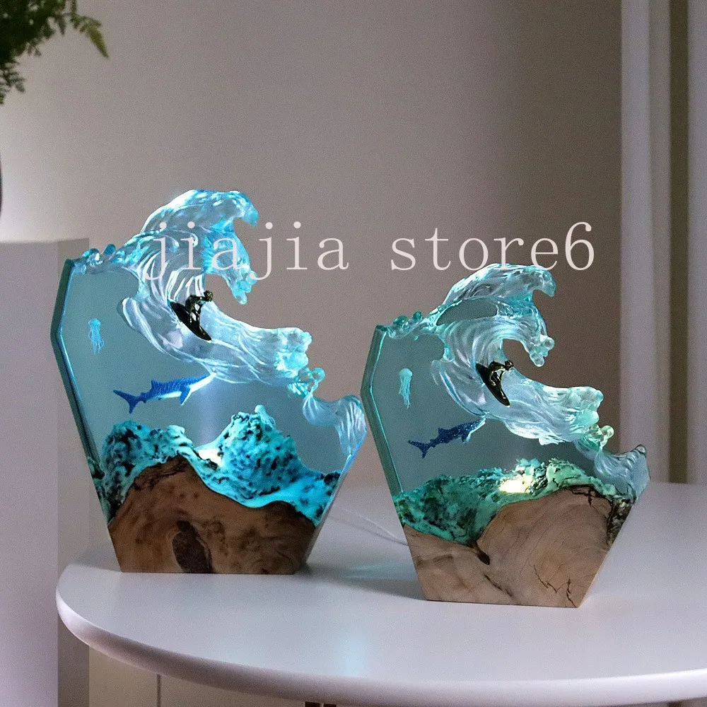 

Office desktop art solid wood resin luminous light ornament gift