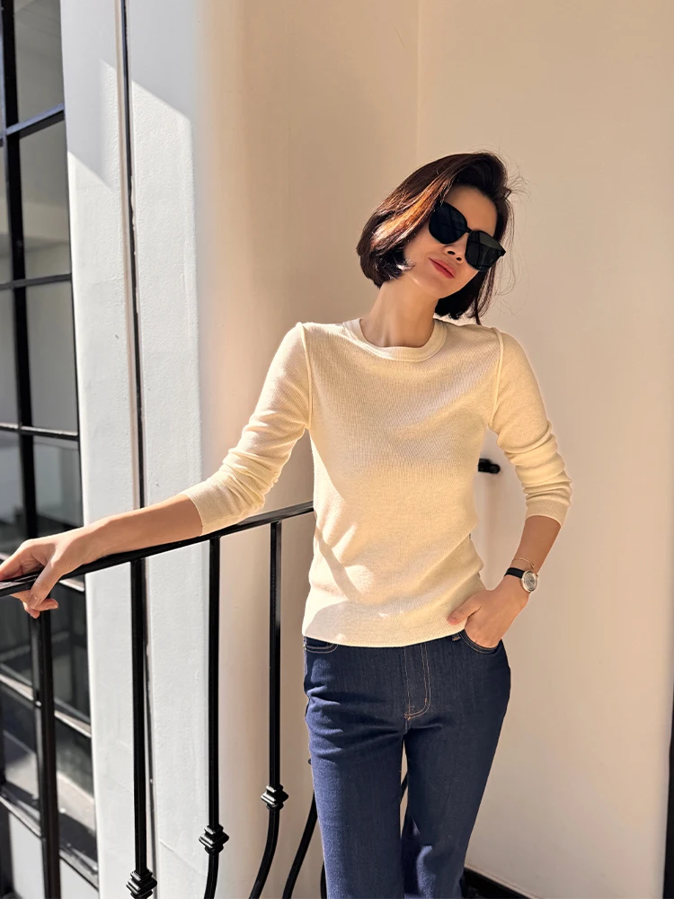 

VI Gold President "Spring ential" 45-Strand Wool Blend Basic round Ne Versatile Base Layer T-irt for Women