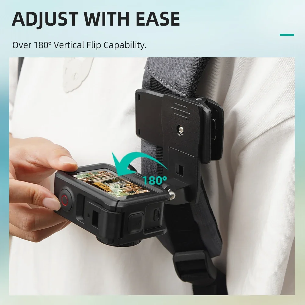 Зажим для рюкзака Flymile для спортивной камеры GoPro 13 12 11/Action 5 Pro, поворотный регулируемый ремень для рюкзака на 360 градусов, держатель-зажим