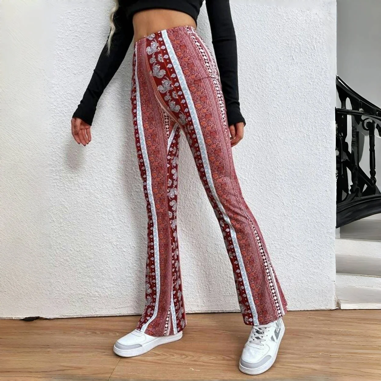 1 Piece New Spring Bohemian High Elastic Tight Micro-Cropped Print Casual Pants For Women