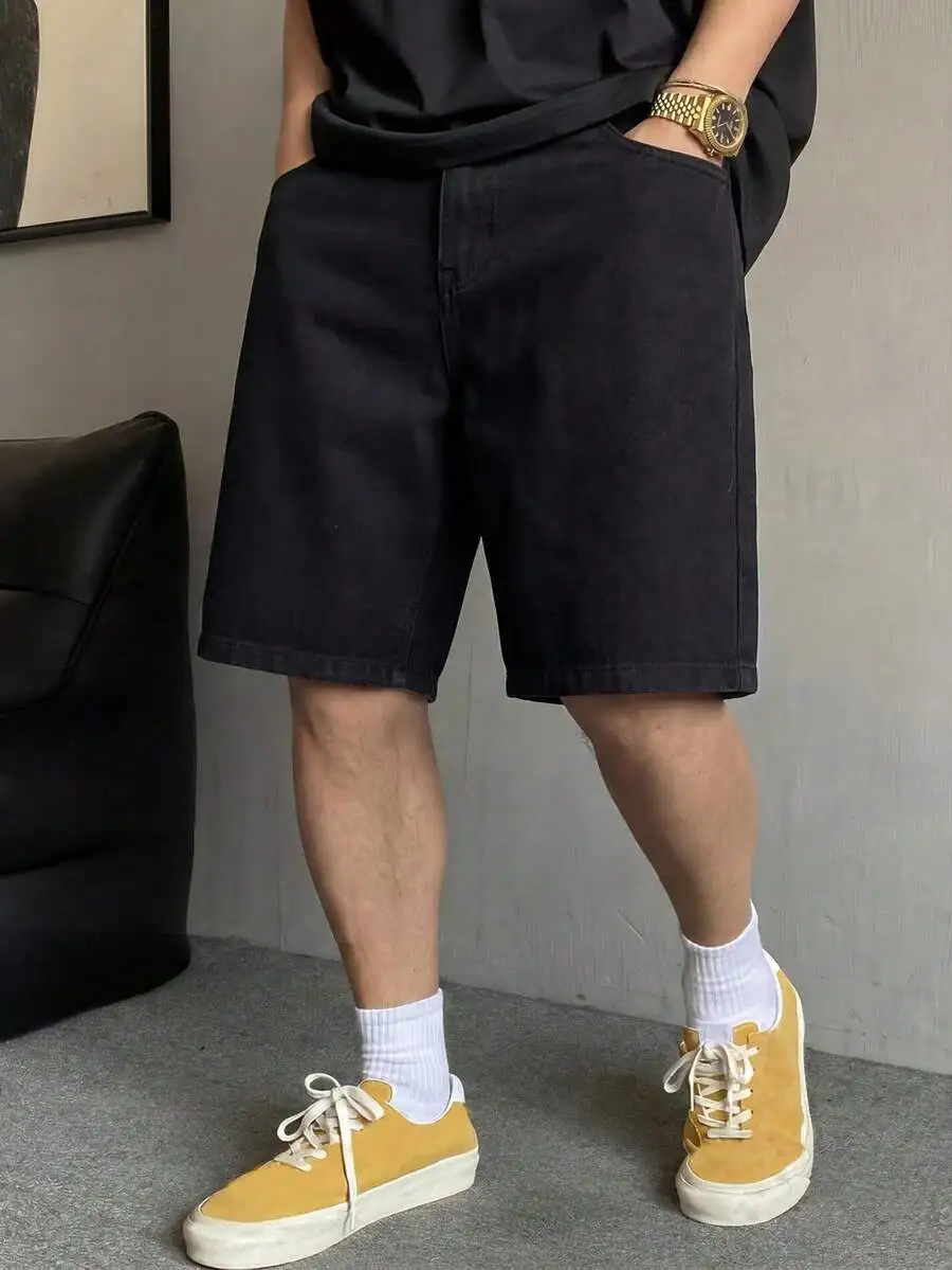 Men's Summer Non-Stretch Denim Shorts Straight Leg Mid-Thigh Length, Cotton