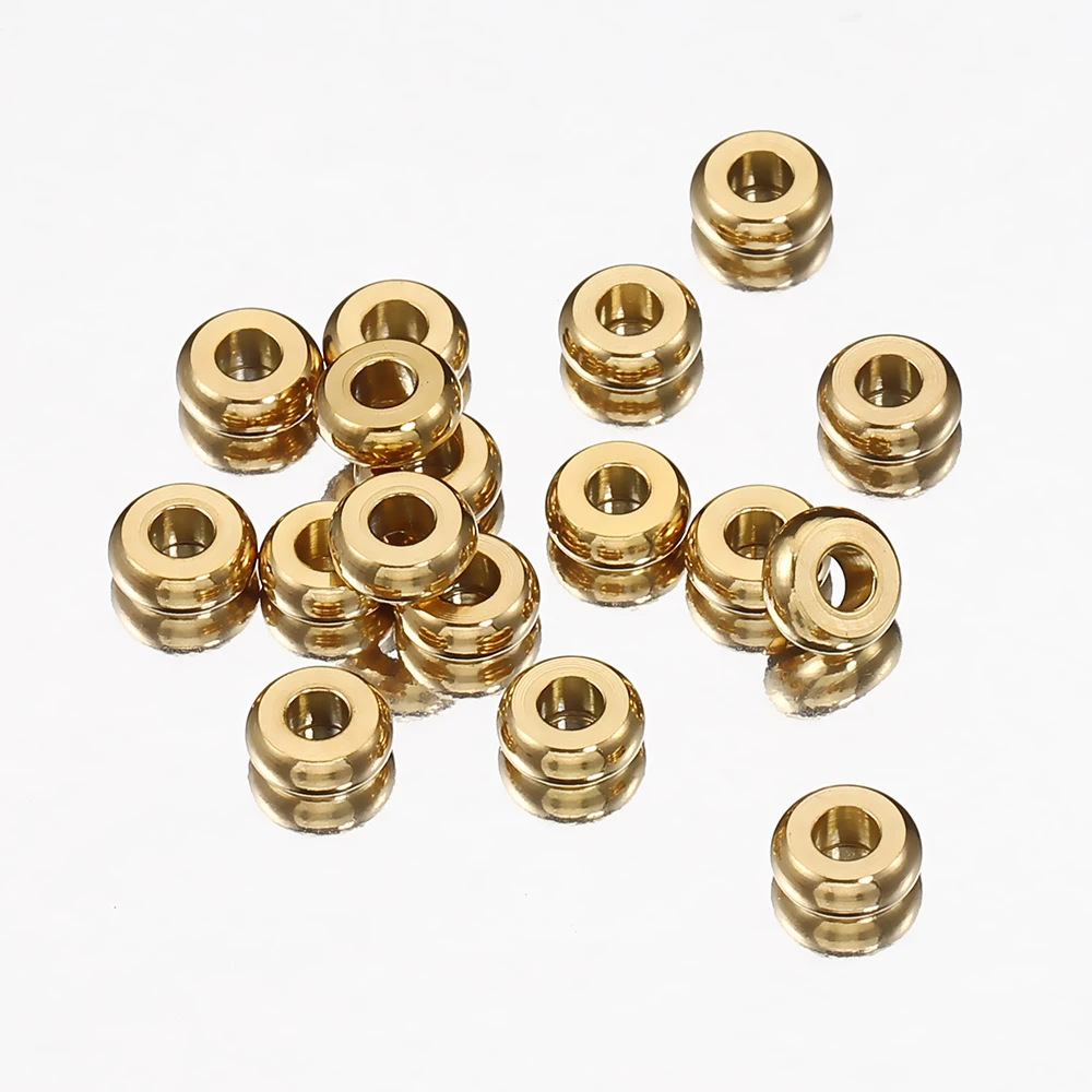 100 Stück Edelstahlperlen, flache runde Perlen in Goldfarbe, lose Abstandsperlen für DIY-Armbänder, Halsketten, Schmuckherstellung, Großhandel – Detail 9