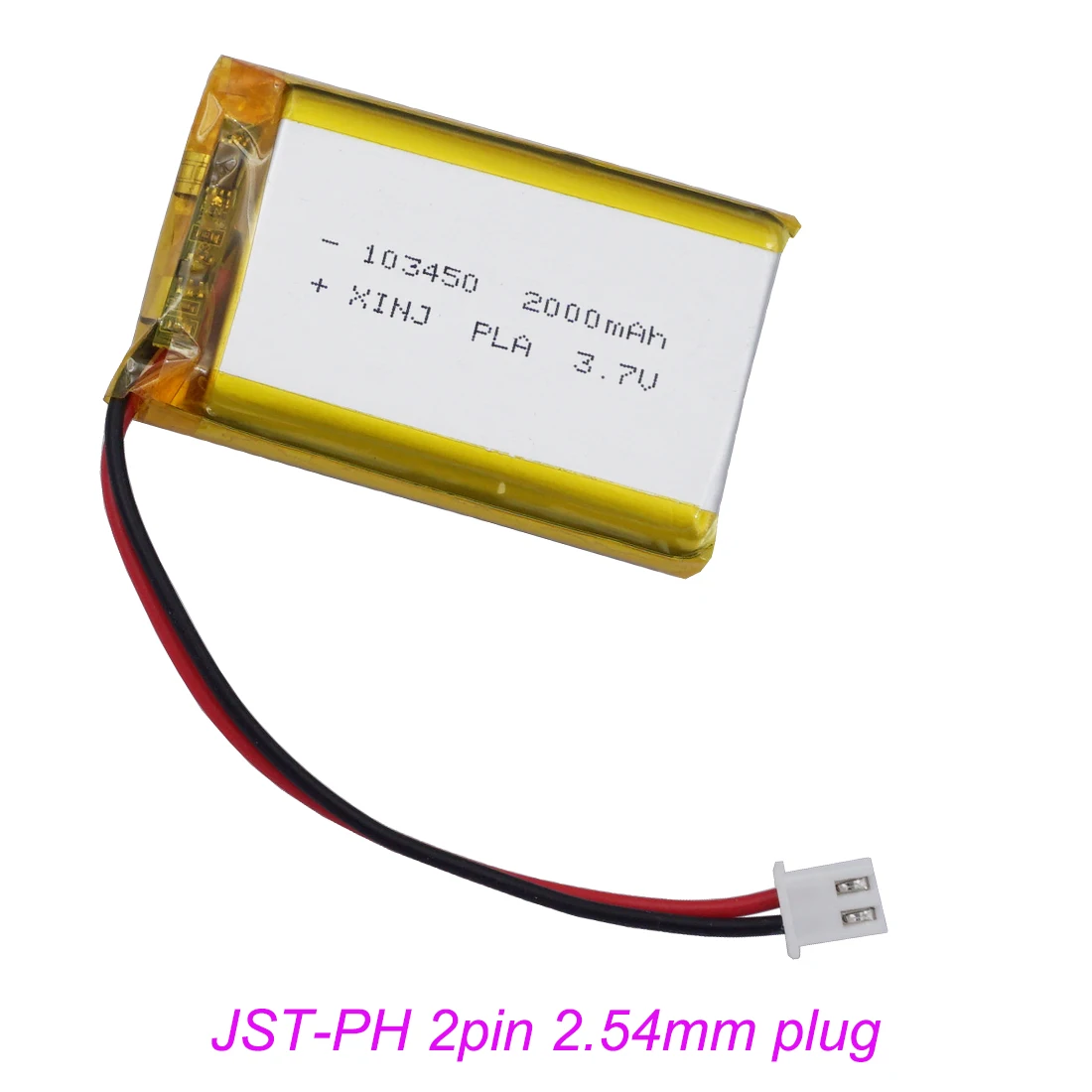 

3.7V 2000mAh 7.4Wh Rechargeable Polymer Li Lithium Battery JST 2pin 2.54mm Connector 103450 For Driving Recorder Car Camera