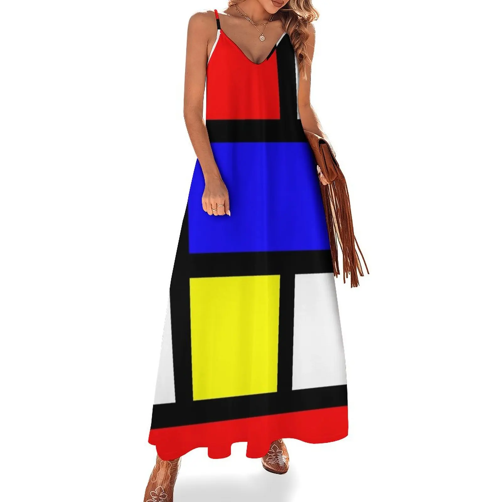 

1960s Mondrian Sleeveless Long Dress sexy dress Women's summer skirt Dress